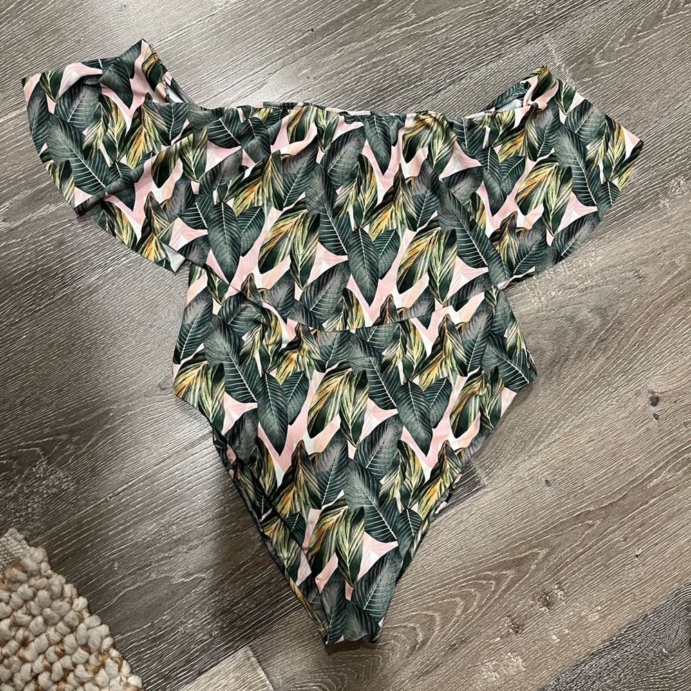 Show Me Your MuMu off the shoulder palm one piece
